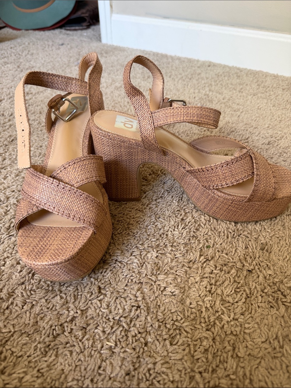 Dolce Vita Platform Strappy Sandal in Tan Woven Texture